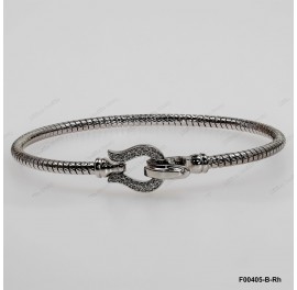 F00405, Italian Diamond Cut Round Chain with White CZ design and Clasp Bangle