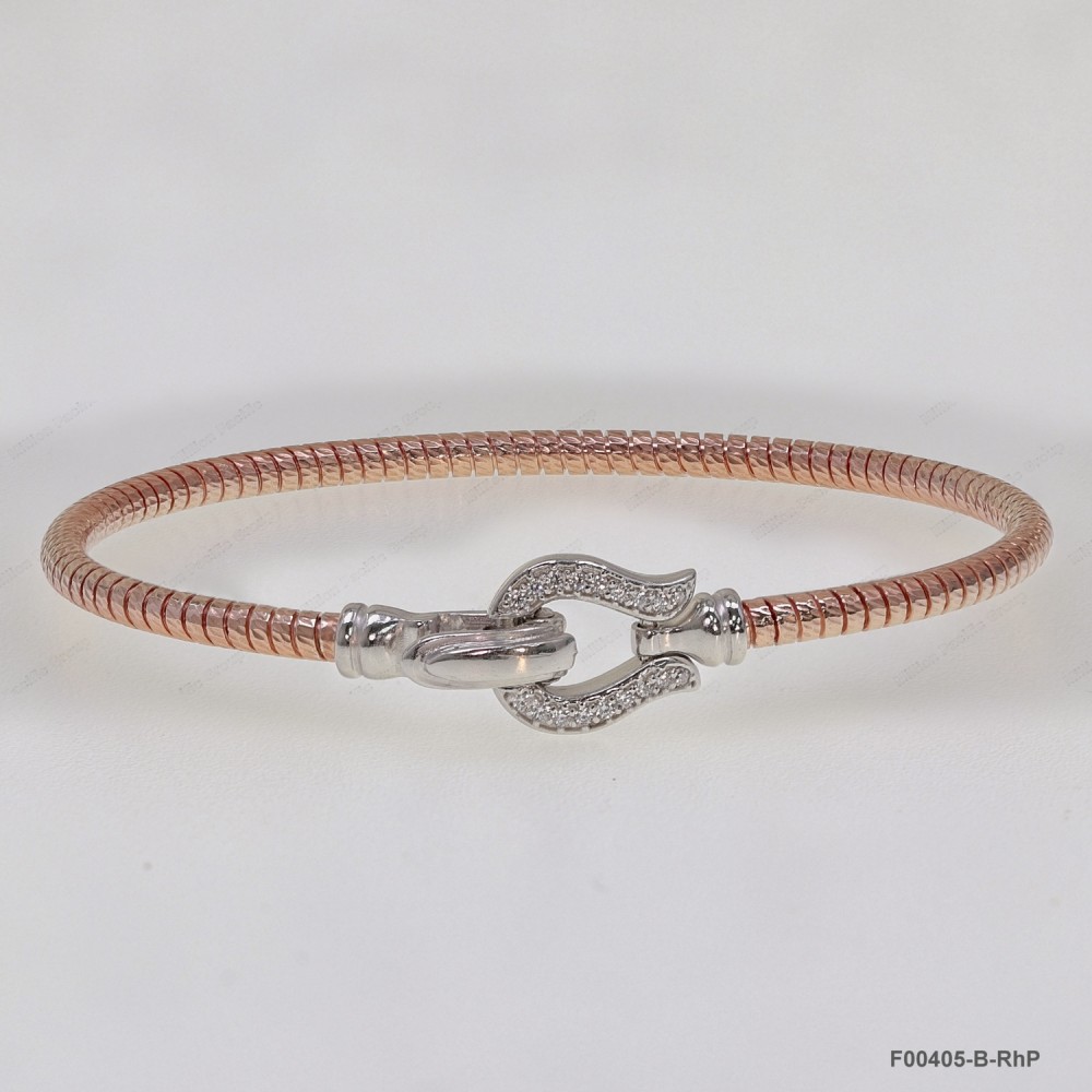 F00405, Italian Diamond Cut Round Chain with White CZ design and Clasp Bangle