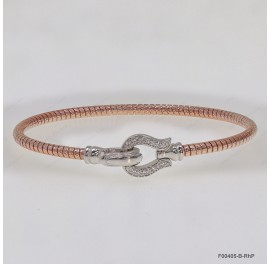 F00405, Italian Diamond Cut Round Chain with White CZ design and Clasp Bangle