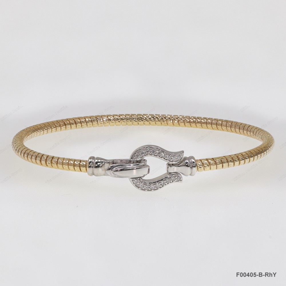 F00405, Italian Diamond Cut Round Chain with White CZ design and Clasp Bangle