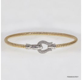 F00405, Italian Diamond Cut Round Chain with White CZ design and Clasp Bangle