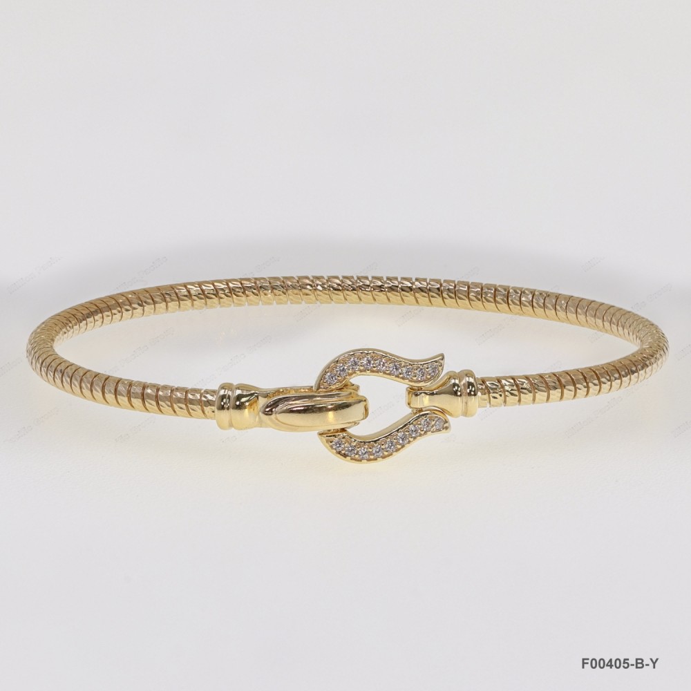 F00405, Italian Diamond Cut Round Chain with White CZ design and Clasp Bangle