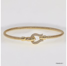 F00405, Italian Diamond Cut Round Chain with White CZ design and Clasp Bangle