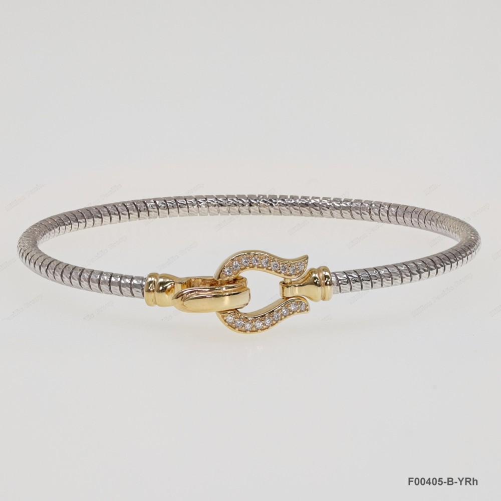 F00405, Italian Diamond Cut Round Chain with White CZ design and Clasp Bangle