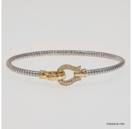 F00405, Italian Diamond Cut Round Chain with White CZ design and Clasp Bangle