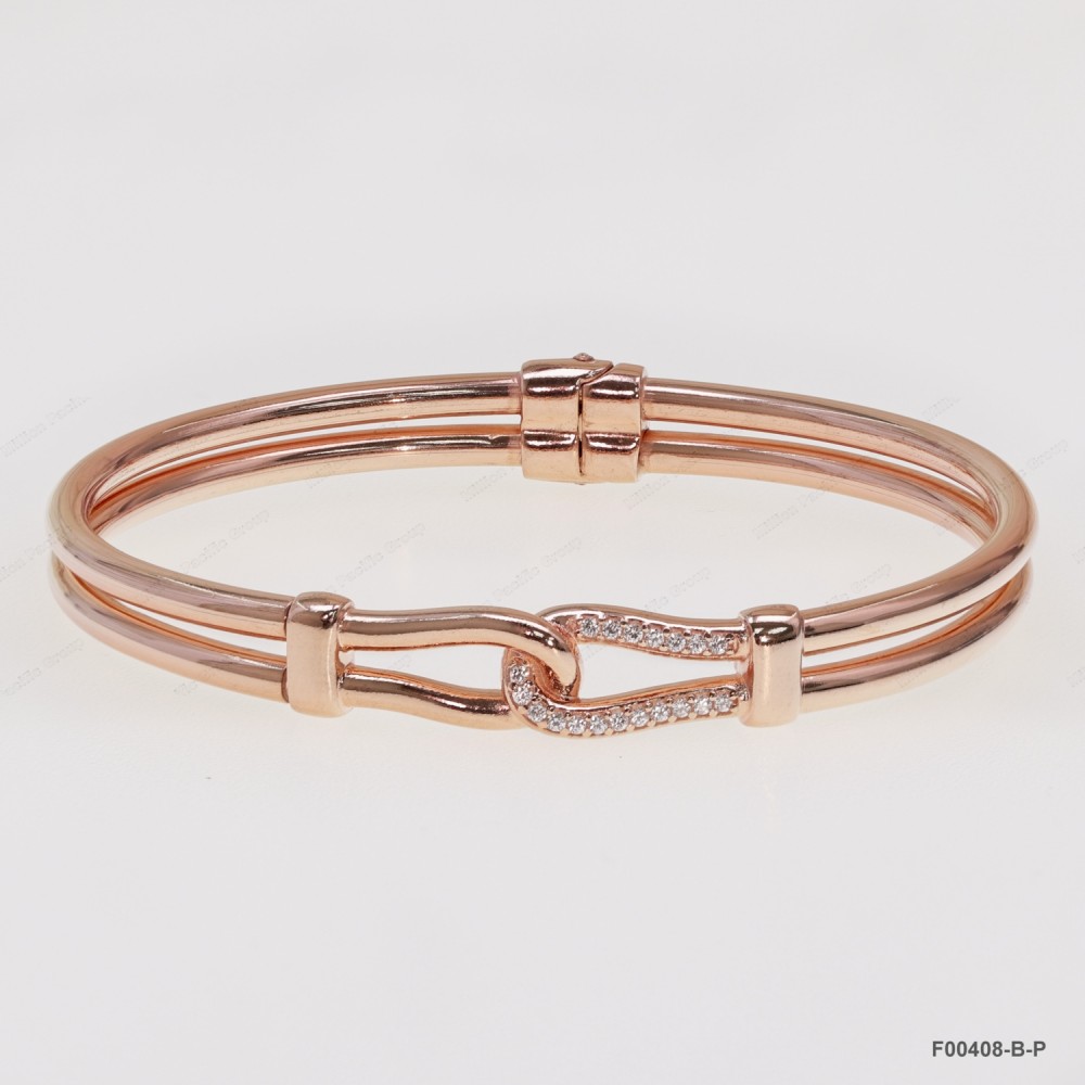 F00408, Double Wire hidden Hinge White CZ Design Bangle