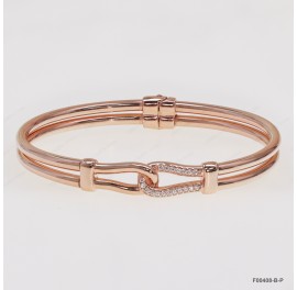 F00408, Double Wire hidden Hinge White CZ Design Bangle