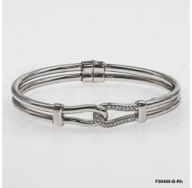 F00408, Double Wire hidden Hinge White CZ Design Bangle