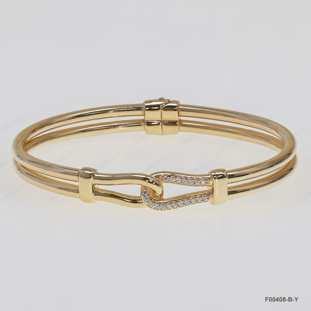 F00408, Double Wire hidden Hinge White CZ Design Bangle