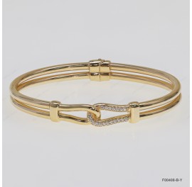 F00408, Double Wire hidden Hinge White CZ Design Bangle
