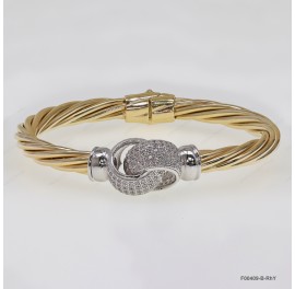 F00409, Italian 6.2mm Two Tones Hidden hinge White CZ Design Bangle