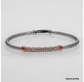 F00410, Italian Rhdoium Chain with Rose Gold White CZ Bar Bangle