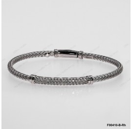 F00410, Italian Chain and Whtie CZ Bar Rhodium Plated Bangle 