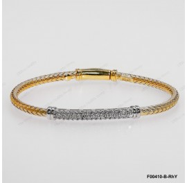 F00410, Italian Yellow Gold Plating Chain with Rhodium White CZ Bar Bangle