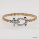 F00427, Italian Oval 5.5mm Chain Two Tones CZ and Black Onyx Design Bangle