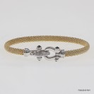 F00428, Italian Oval 5mm Chain Two Tones CZ and Black Onyx Design Bangle