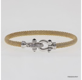 F00428, Italian Oval 5mm Chain Two Tones CZ and Black Onyx Design Bangle