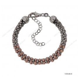 Silver Wire Slash Beads Two Tone Bangle with Extender B