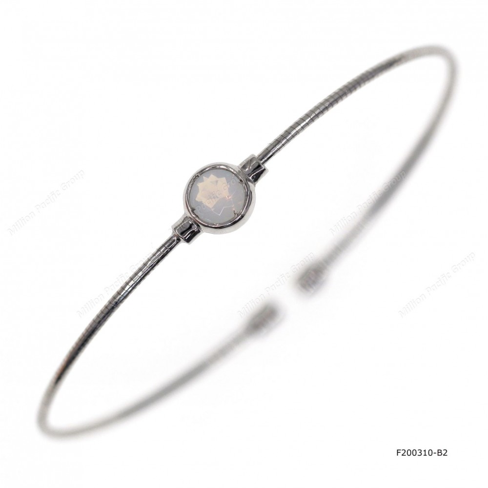 Round Spring Omega Bangle with Round Synthetic Moon Stone