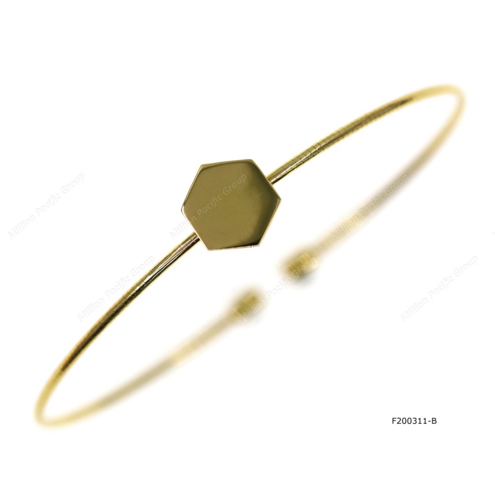 Round Spring Omega Bangle with Geometric hexagon