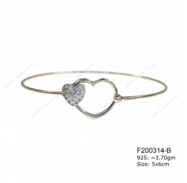Round Spring Omega Bangle with Double Heart CZ Casting Bangle