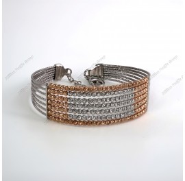 Shining beads adjustable bangle with two tones (Rhodium & Rose Gold)
