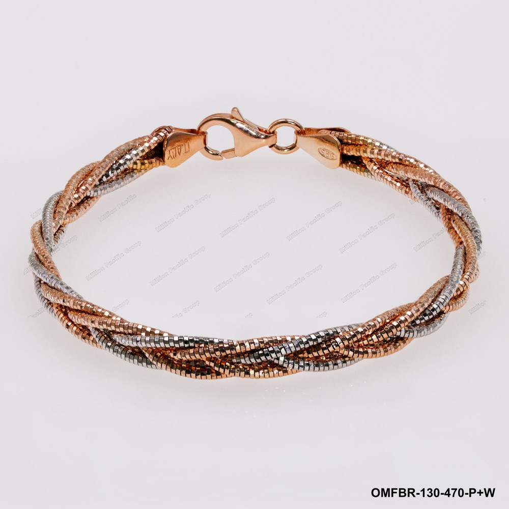 OMFBR-130-470, 5 DC Round Omega Braided Tricolor by line flat bangle ~4.7mm