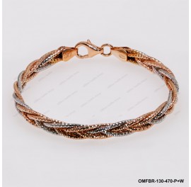 OMFBR-130-470, 5 DC Round Omega Braided Tricolor by line flat bangle ~4.7mm