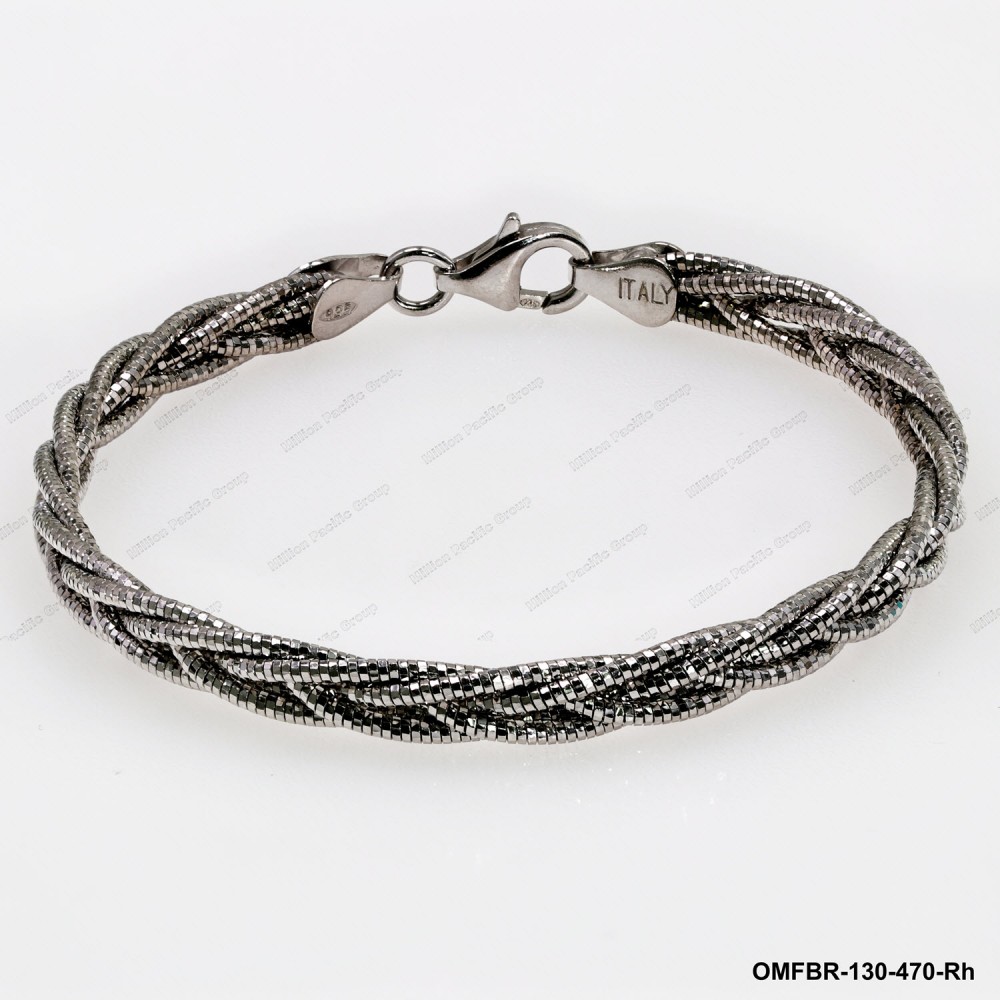 OMFBR-130-470, 5 DC Round Omega Braided Tricolor by line flat bangle ~4.7mm