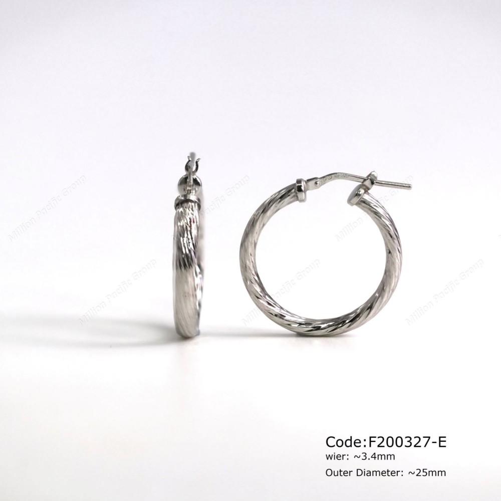 Rectangle Tube Twilling DC Round Hoop Earring 25mm