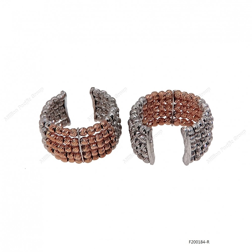 Silver Wire Slash Beads Two Tone Open Ring 