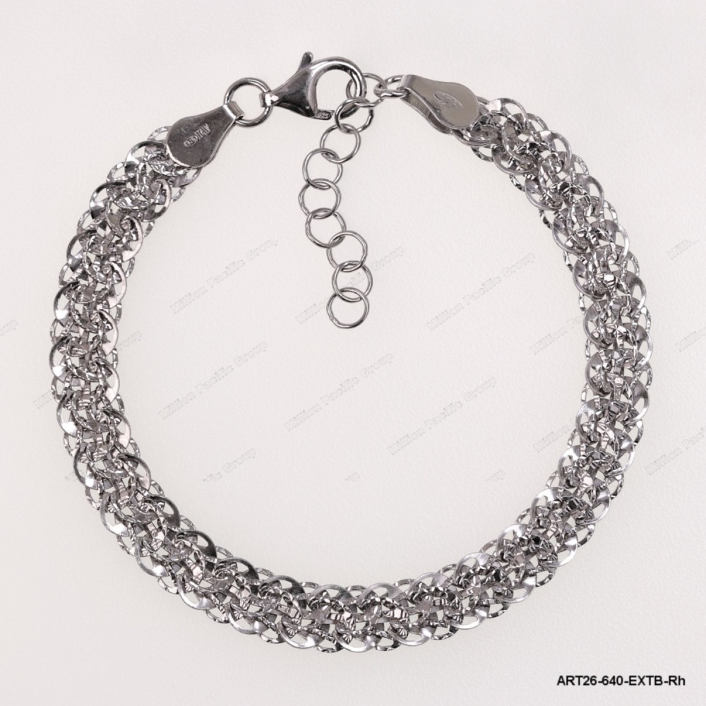 ART26-640-EXTB-Rh, Sparkling Fancy Oval Flat Adjustable Bracelet ~6.4mm