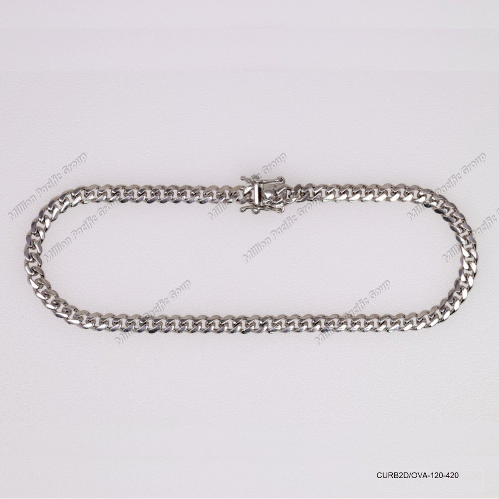 CURB2DOVA-120, Oval Curb 2 Diamond Cut Chain Miami CUBAN Hip Hop Bracelet with Box Clasp Safe lock