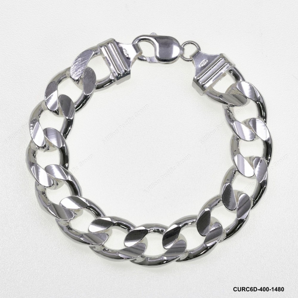 Both side Concave Curb 6DC Man Bracelet Necklace ~14.80mm