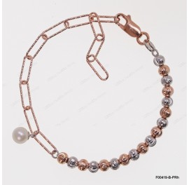 F00419, Diamond Cut Paper Clip 3.5mm Chain mix design with 4mm Moon beads Round Freshwater Pearl Adjustable Bracelet
