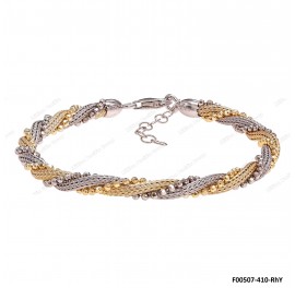 F00507, Two 8DC Bead and Two Calza Yellow and Rhodium Braided Adjustable Bracelet