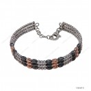 Round and Oval Slash Beads 3 silver wire Design Bangle with Extender B