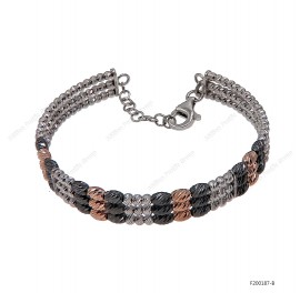Round and Oval Slash Beads 3 silver wire Design Bangle with Extender B