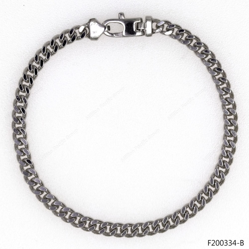 Design Bracelet in Tight Curb with 2 Diamond Cut Chain