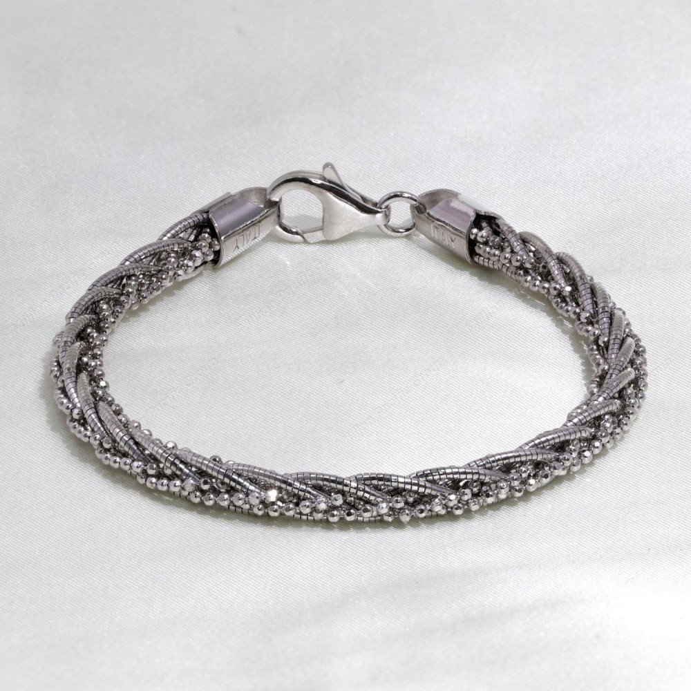 F220397, 4 Round Omega and 4 8DC Bead Chain Braided Bracelet