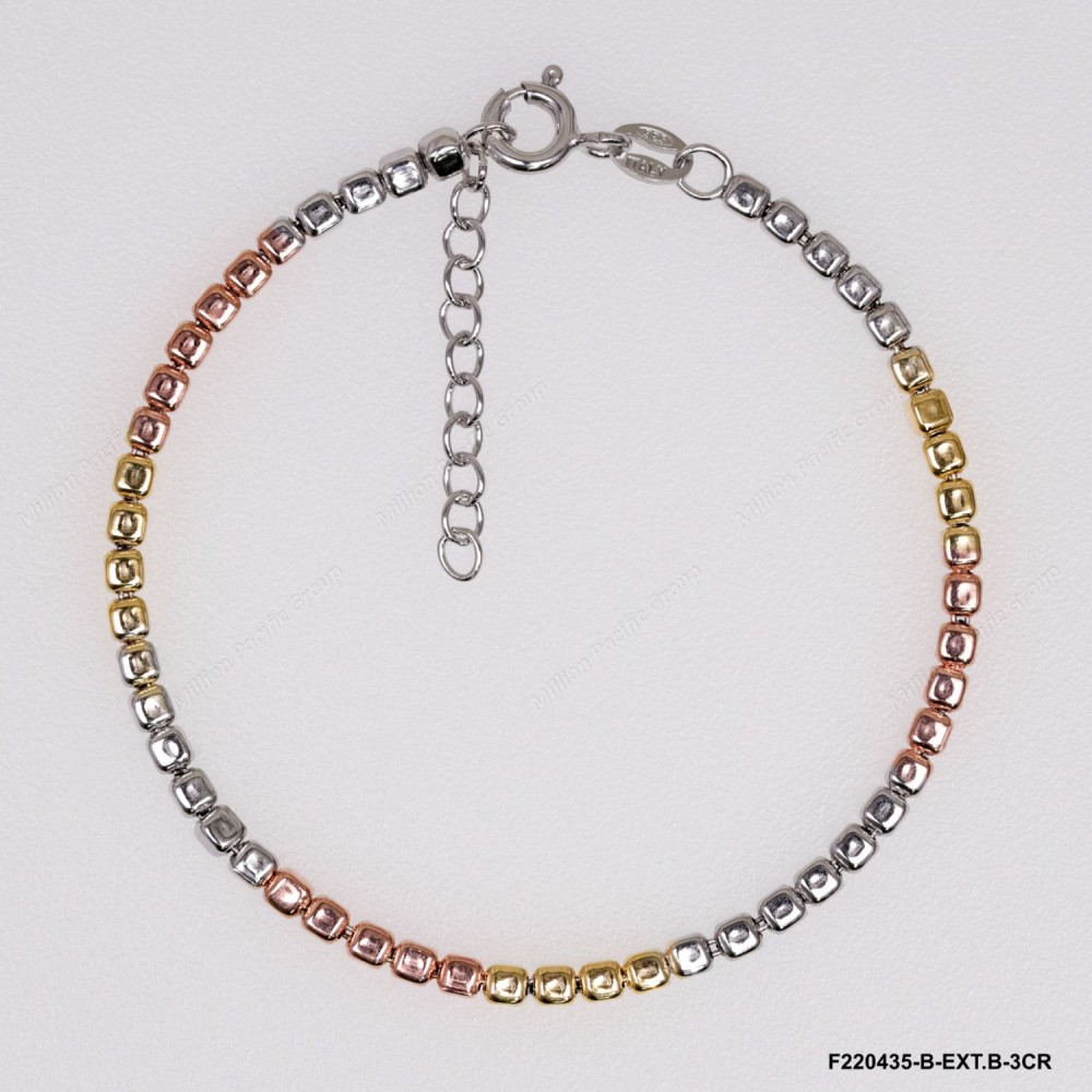Tri Color Cube Cave Beads Cable Rolo Anchor chain inside Adjustable Bracelet