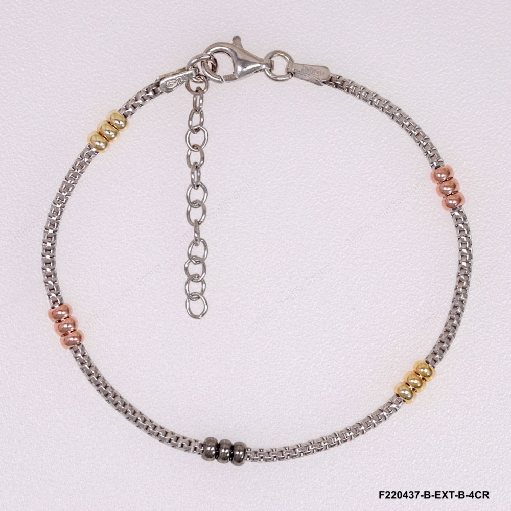 Rhodium Popcorn Korean chain with Rose, Yellow and Black Roundel beads