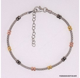 Rhodium Popcorn Korean chain with Rose, Yellow and Black Roundel beads