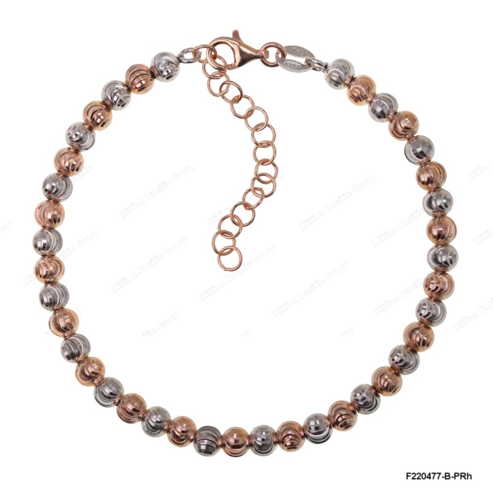 F220477-B-PRh, Moon Cut 4mm Beads Adjustable bracelet two colors