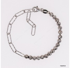 Diamond Cut Paper Clip Chain mix design with beads Adjustable Bracelet