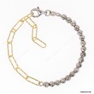 Diamond Cut Paper Clip Chain mix design with beads Adjustable Bracelet
