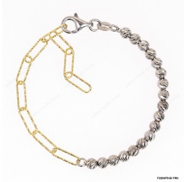 Diamond Cut Paper Clip Chain mix design with beads Adjustable Bracelet
