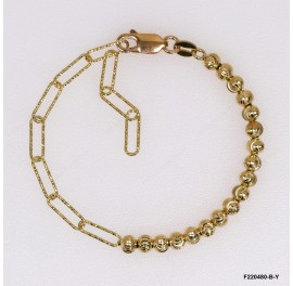 Diamond Cut Paper Clip Chain mix design with Moon beads Adjustable Bracelet