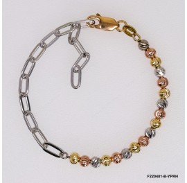 Flat Stamped Paper Clip Chain mix design with Moon and Slash beads Adjustable Bracelet