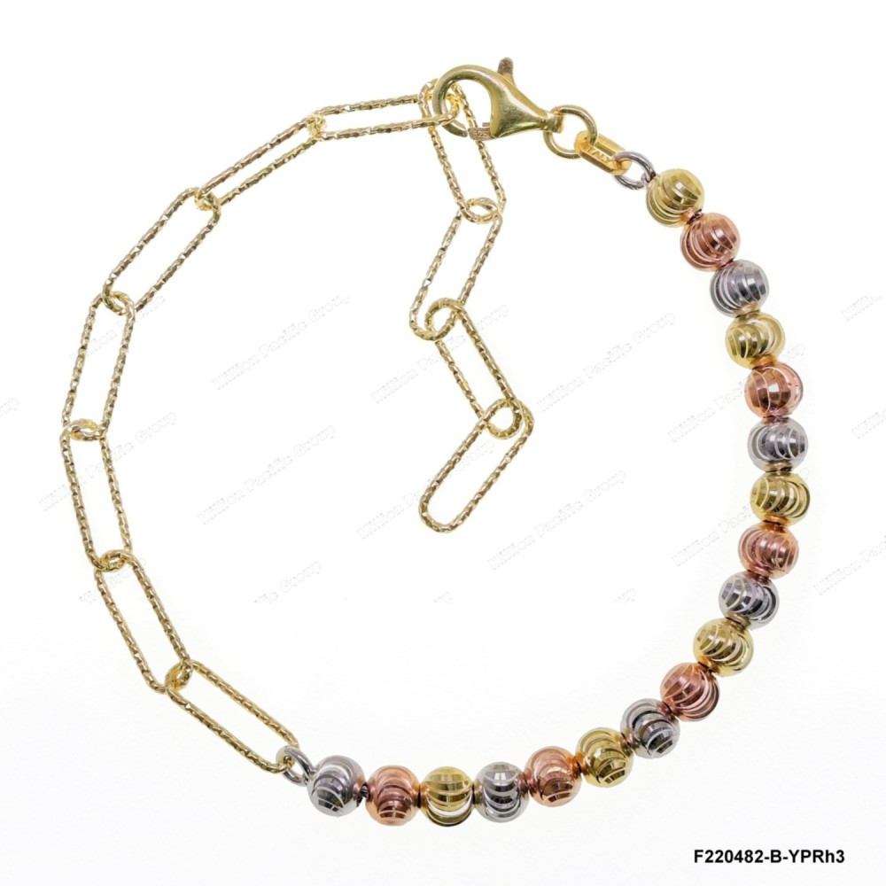 F220482-B-YPRh, DC Paper Clip 3.5mm Chain mix design with 4mm Slash and Moon beads Adjustable Bracelet